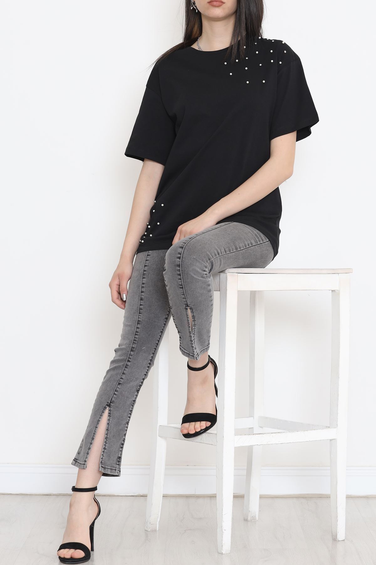 İnci Detaylı Tişört Siyah - 152436.1824.