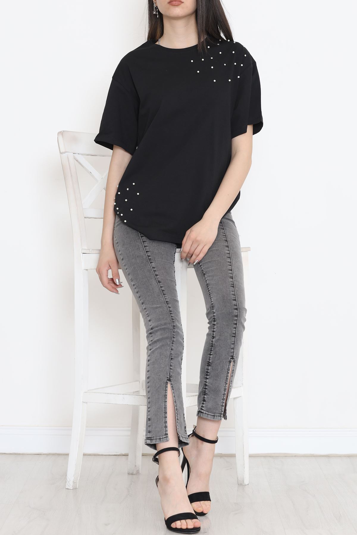 İnci Detaylı Tişört Siyah - 152436.1824.