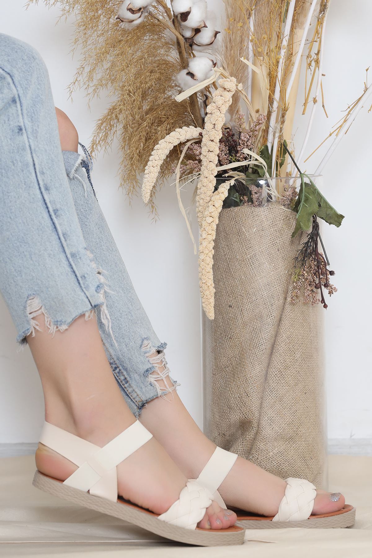 Örgü Detay Sandalet Bej - 11413.264.