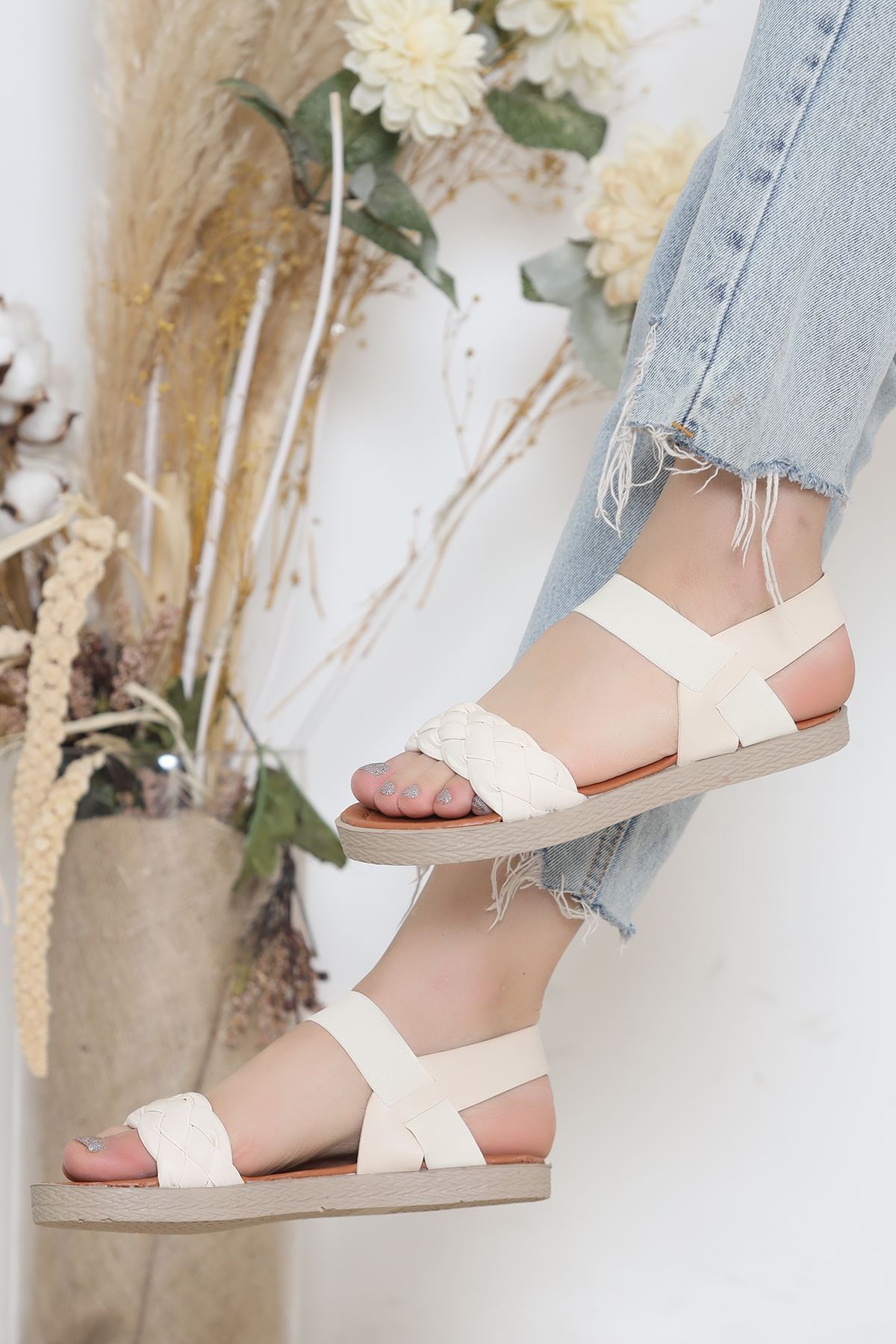 Örgü Detay Sandalet Bej - 11413.264.