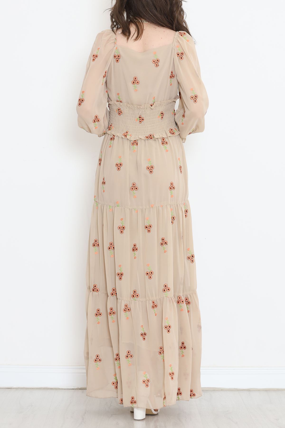 Nakışlı Şifon Elbise Bej - 5198.1322.