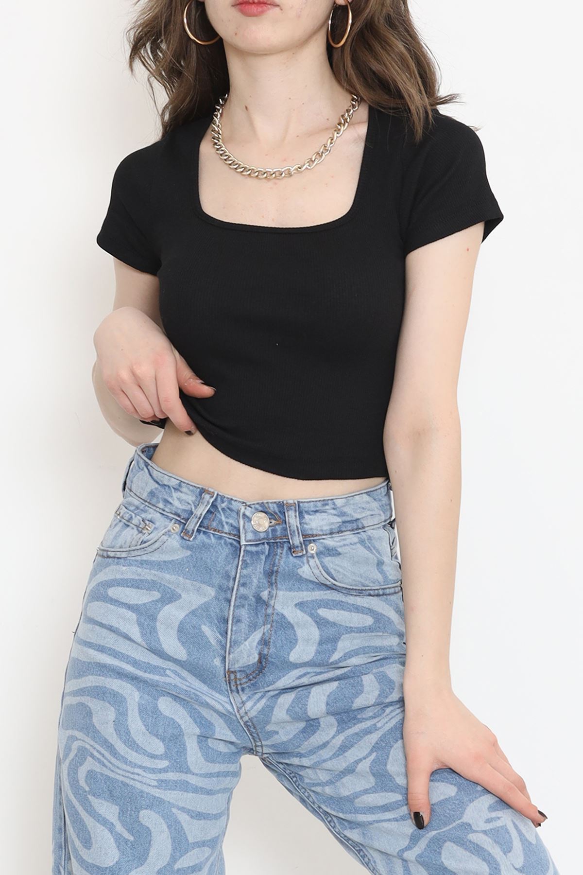 Kare Yaka Kısa Kol Body Siyah - 18180.1723.