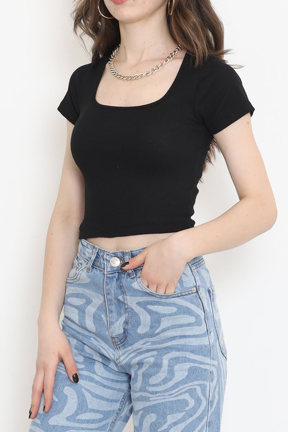 Kare Yaka Kısa Kol Body Siyah - 18180.1723.