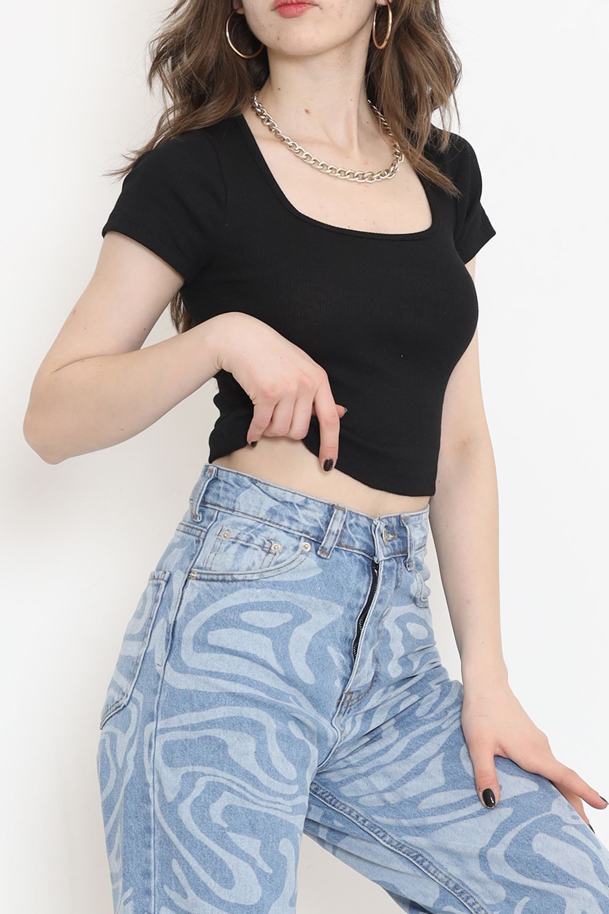 Kare Yaka Kısa Kol Body Siyah - 18180.1723.