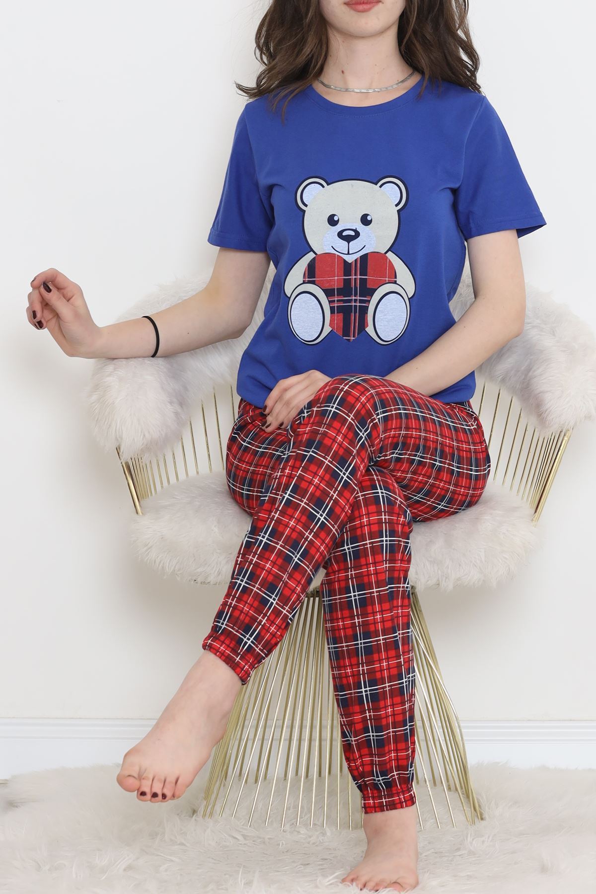 Desenli Pijama Takımı Saks - 15279.1773.
