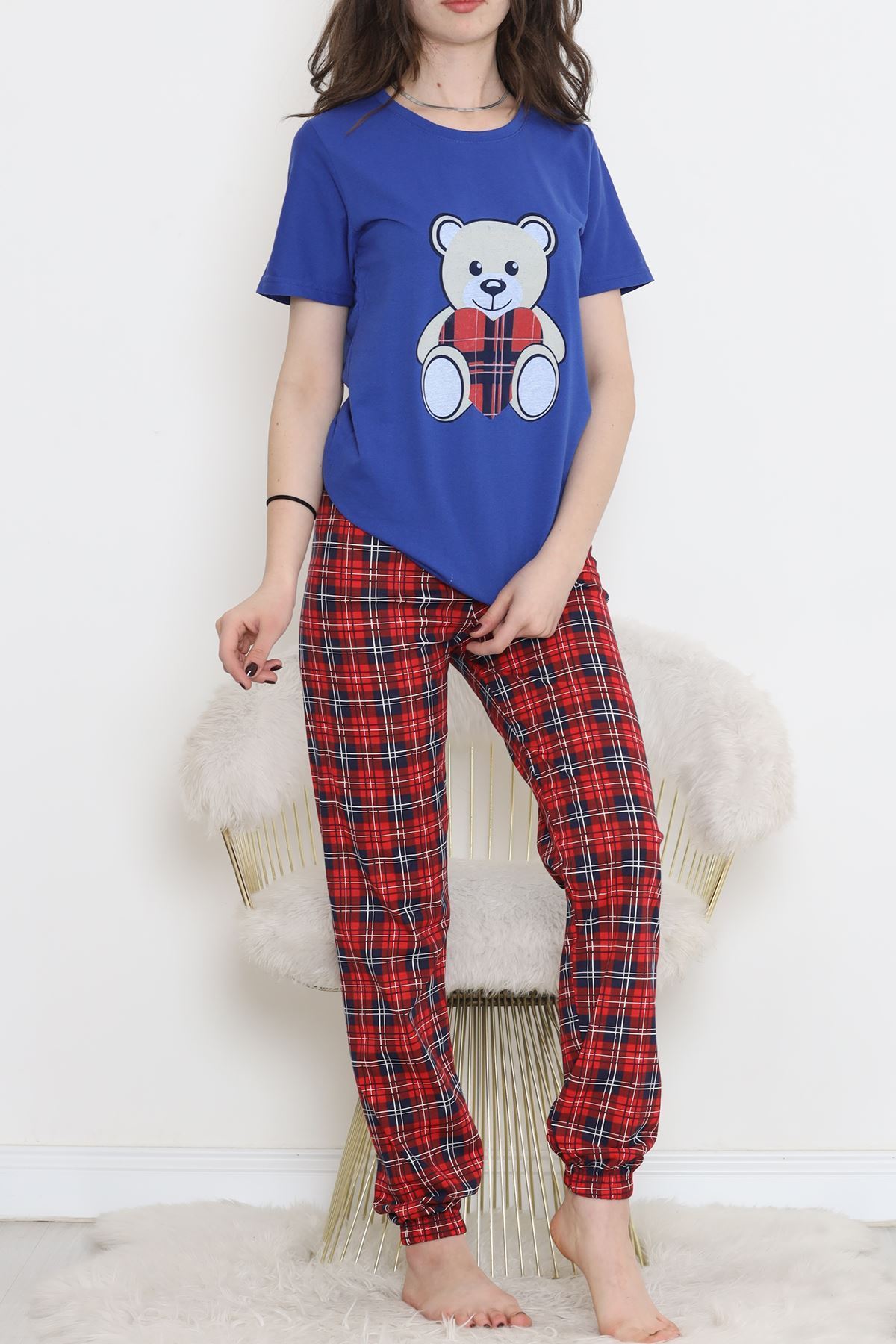 Desenli Pijama Takımı Saks - 15279.1773.