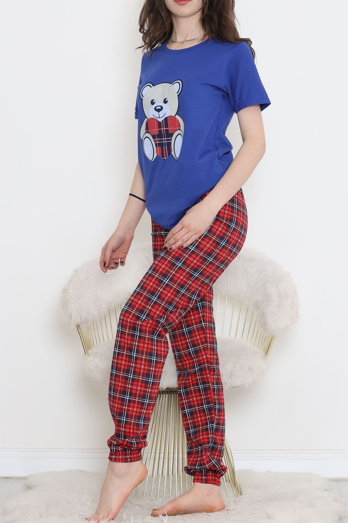 Desenli Pijama Takımı Saks - 15279.1773.