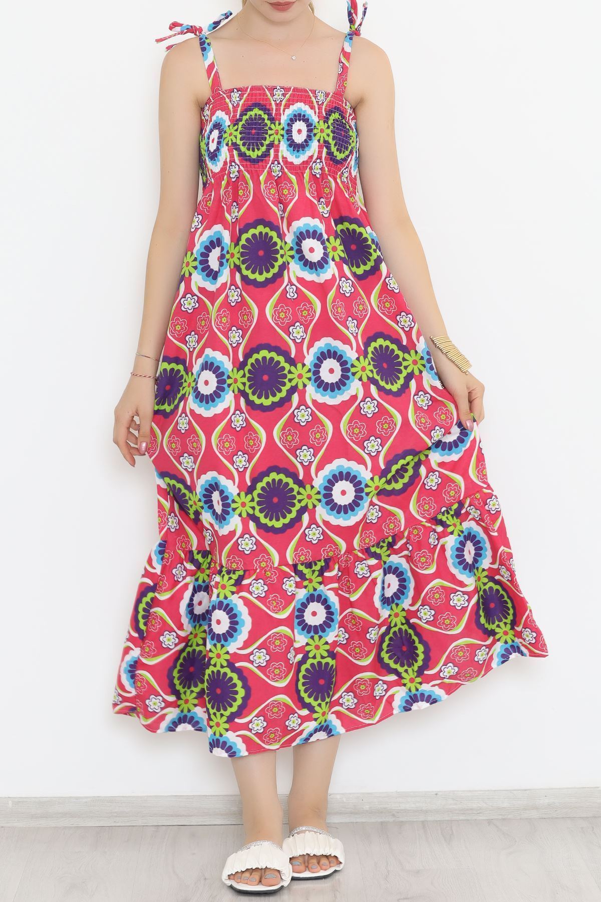 Askı Bağlamalı Elbise Pembedesenli - 9404.701.