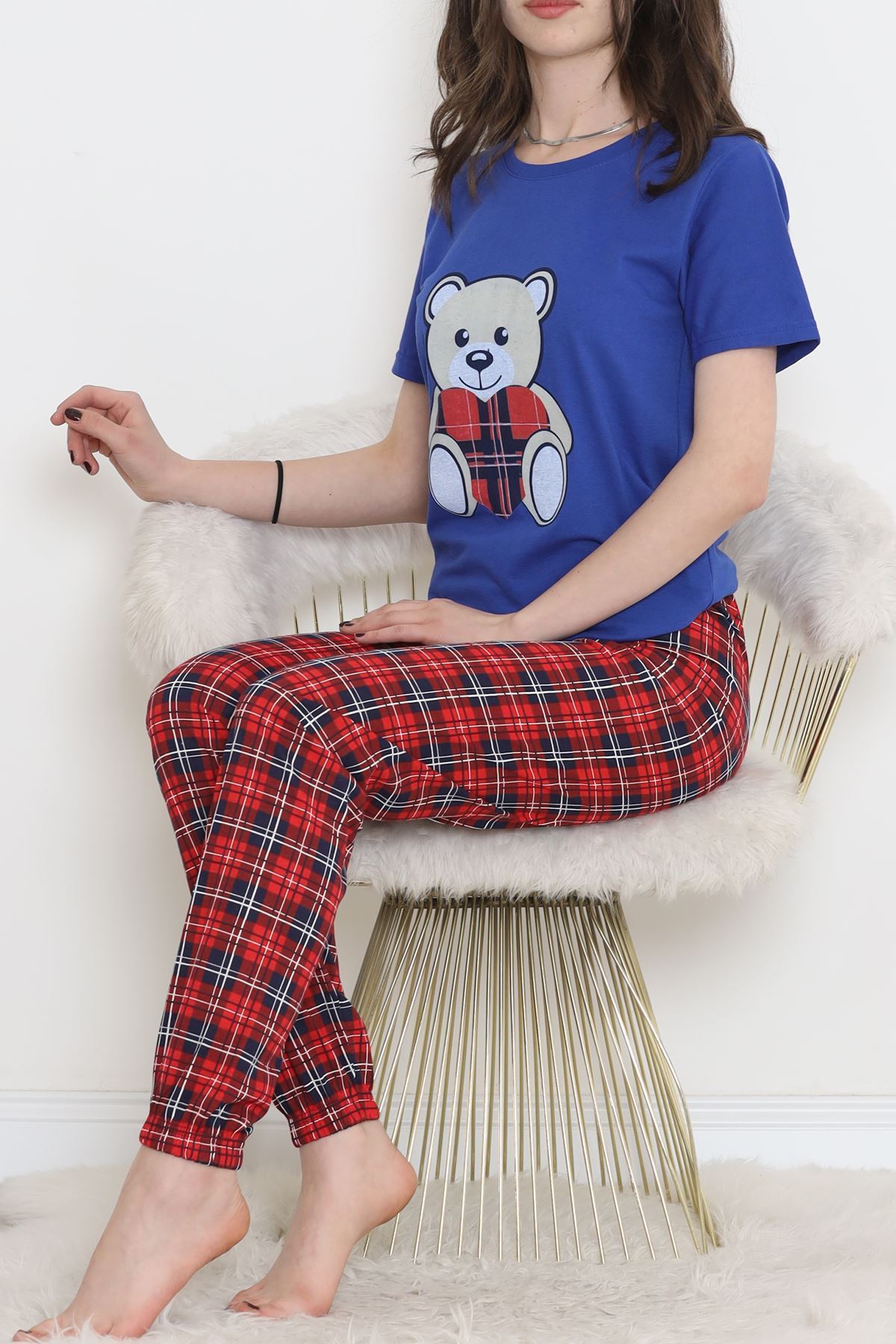 Desenli Pijama Takımı Saks - 15279.1773.