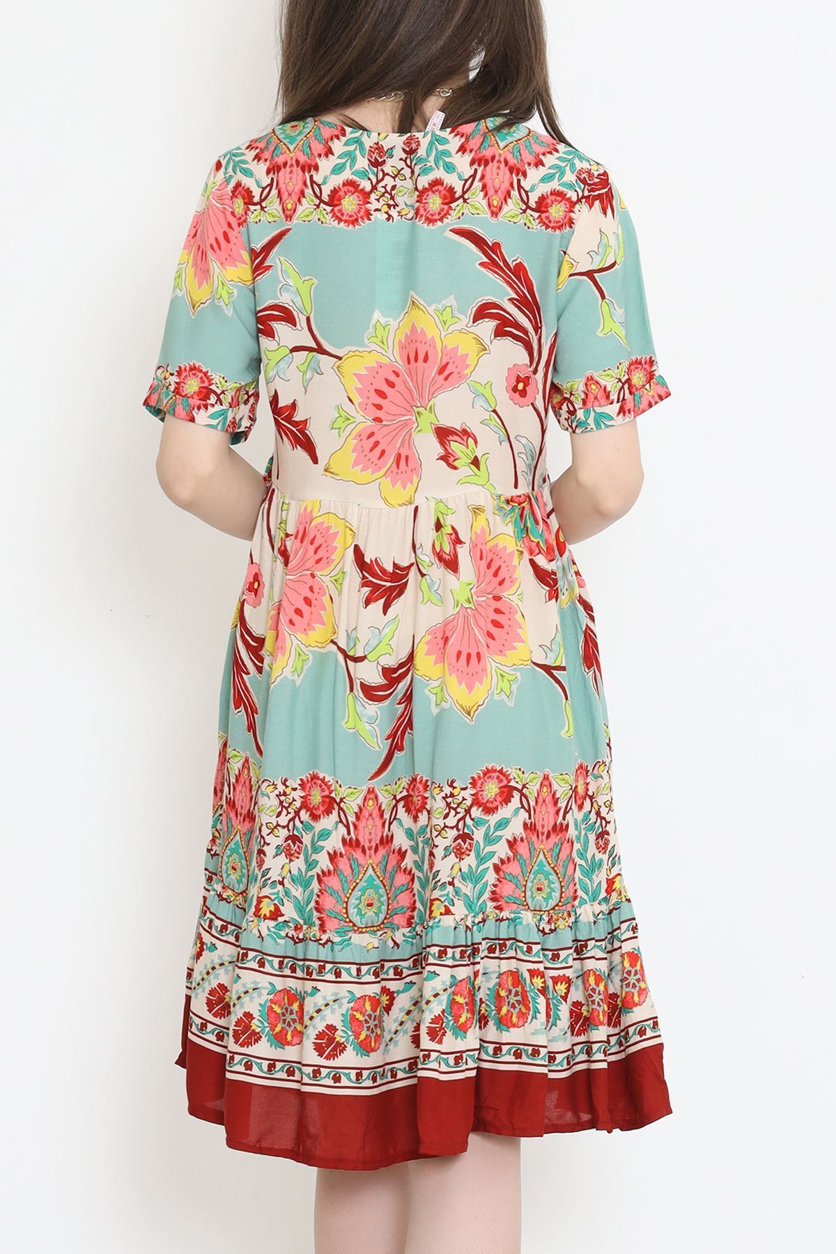 V Yaka Desenli Elbise Gül - 152340.701.