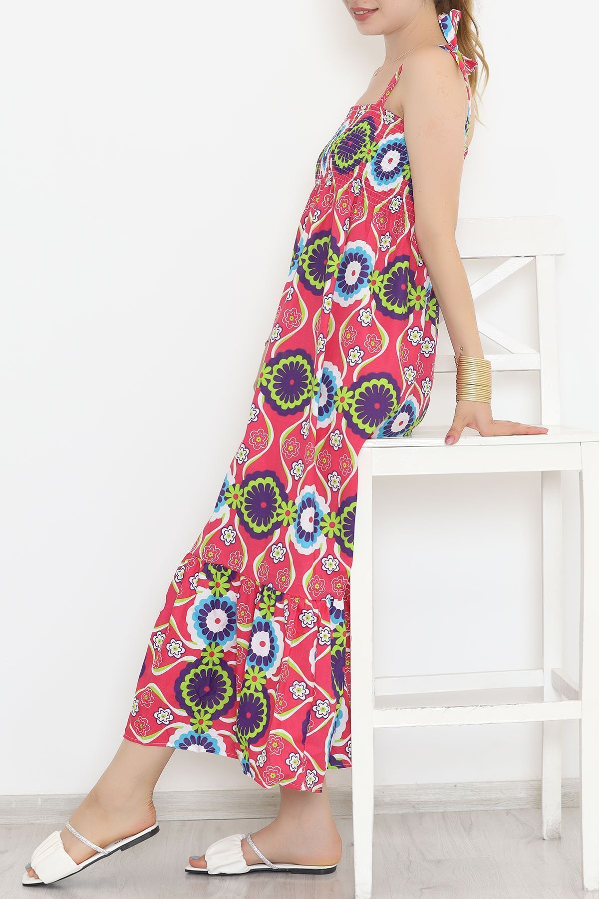 Askı Bağlamalı Elbise Pembedesenli - 9404.701.