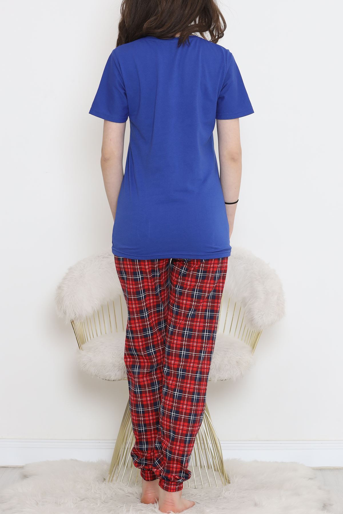 Desenli Pijama Takımı Saks - 15279.1773.