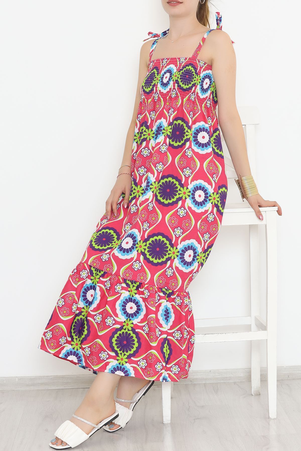 Askı Bağlamalı Elbise Pembedesenli - 9404.701.