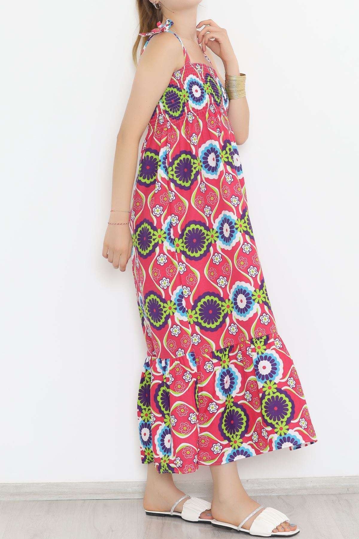 Askı Bağlamalı Elbise Pembedesenli - 9404.701.