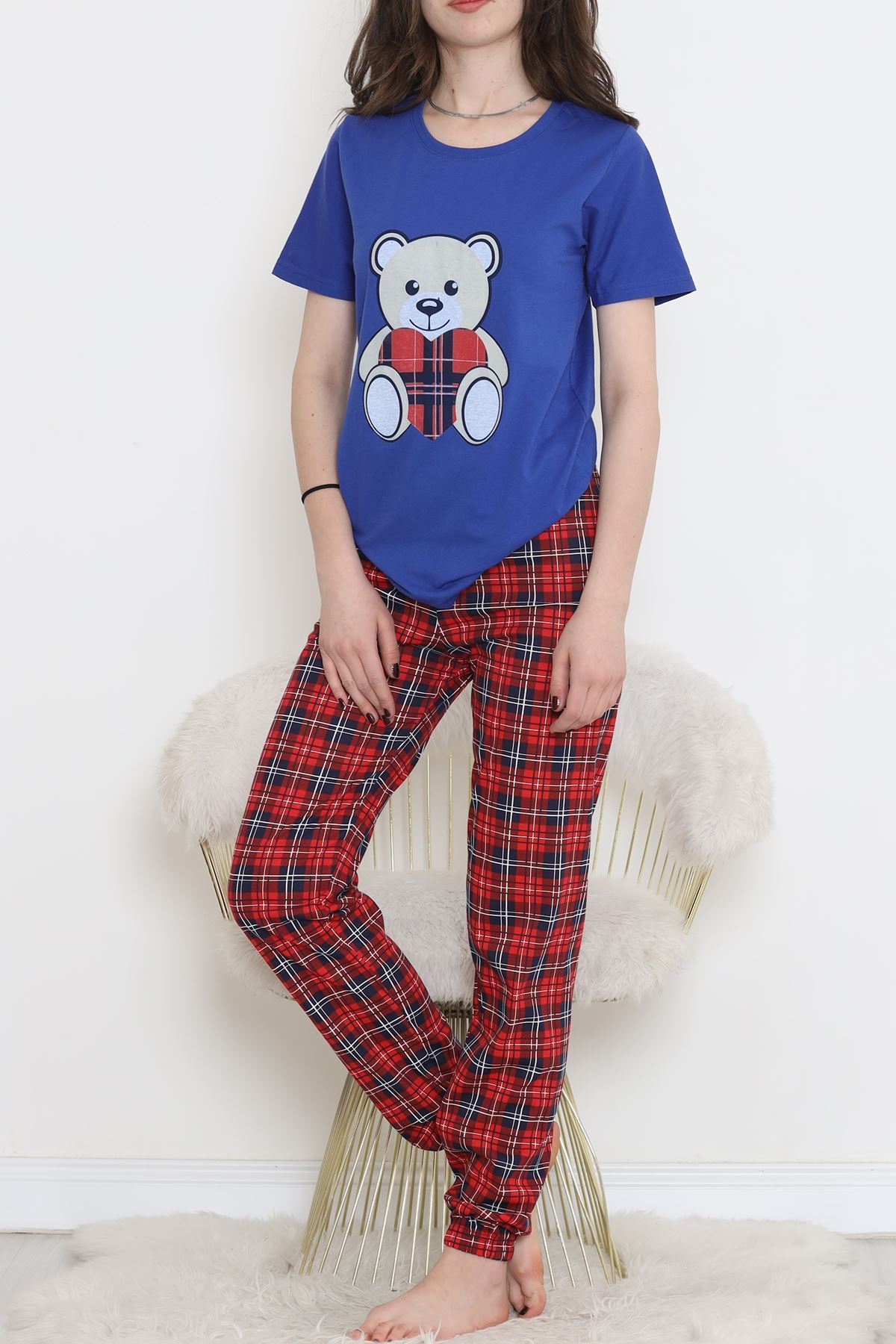 Desenli Pijama Takımı Saks - 15279.1773.