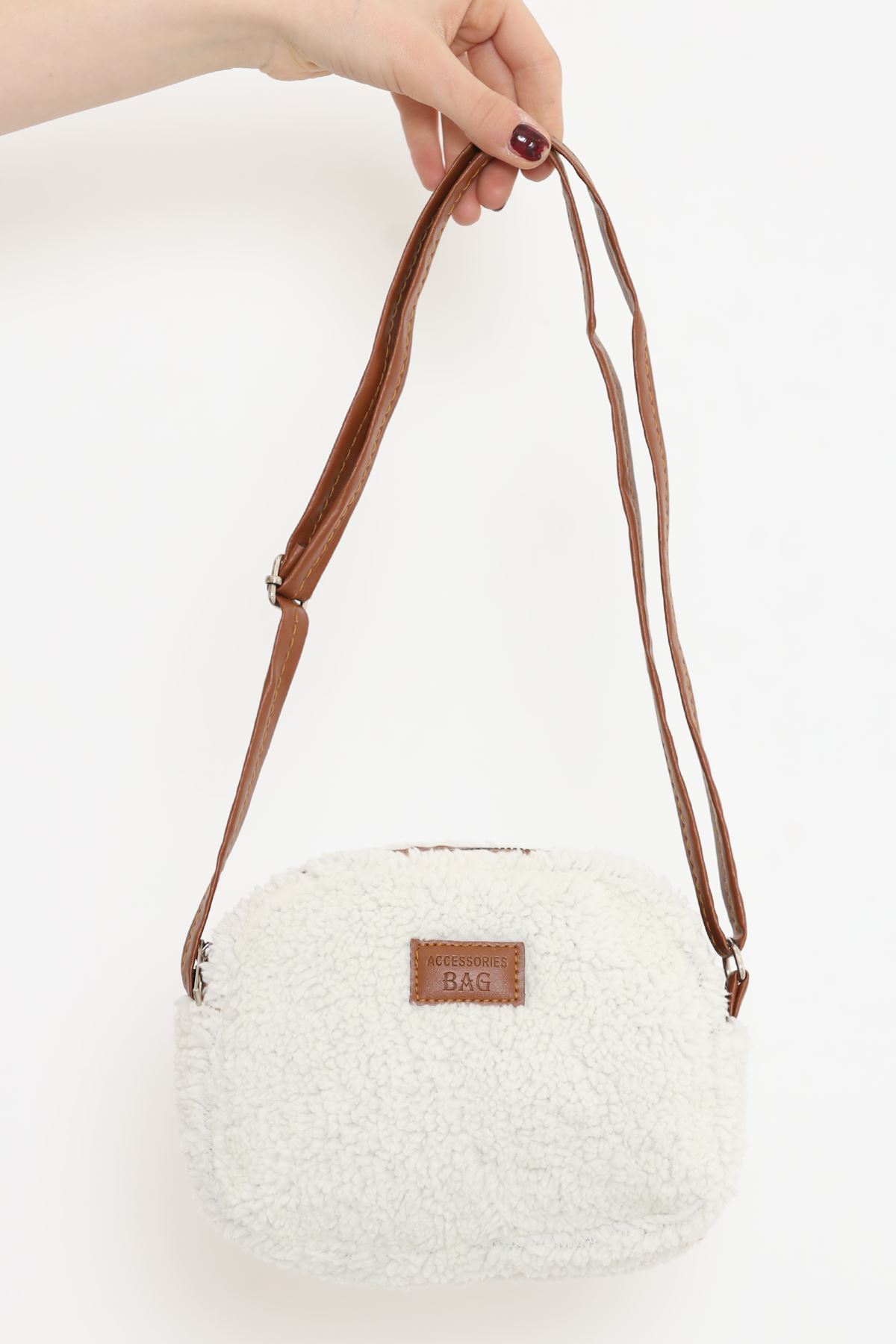 Peluş Çapraz Çanta Ekru - 17340.1624.