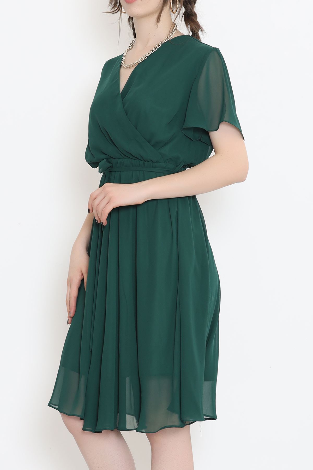 Kruvaze Yaka Şifon Elbise Zümrüt1 - 5050.1322.