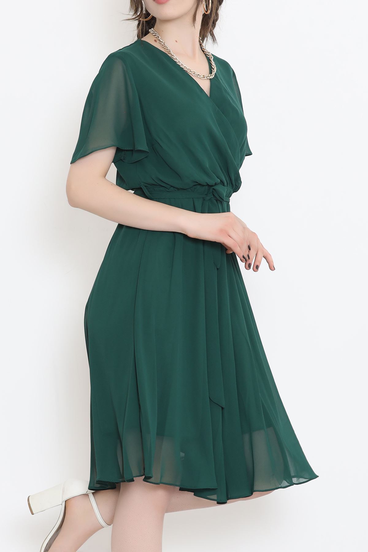 Kruvaze Yaka Şifon Elbise Zümrüt1 - 5050.1322.