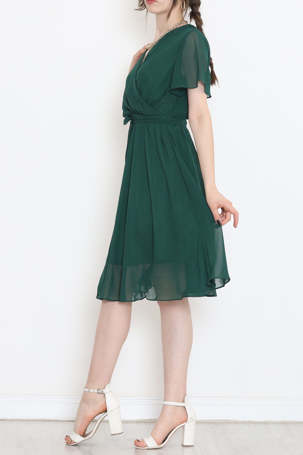 Kruvaze Yaka Şifon Elbise Zümrüt1 - 5050.1322.