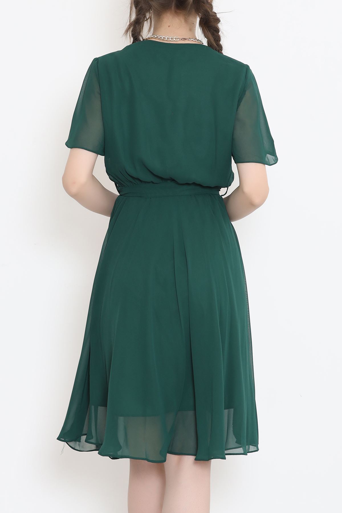 Kruvaze Yaka Şifon Elbise Zümrüt1 - 5050.1322.
