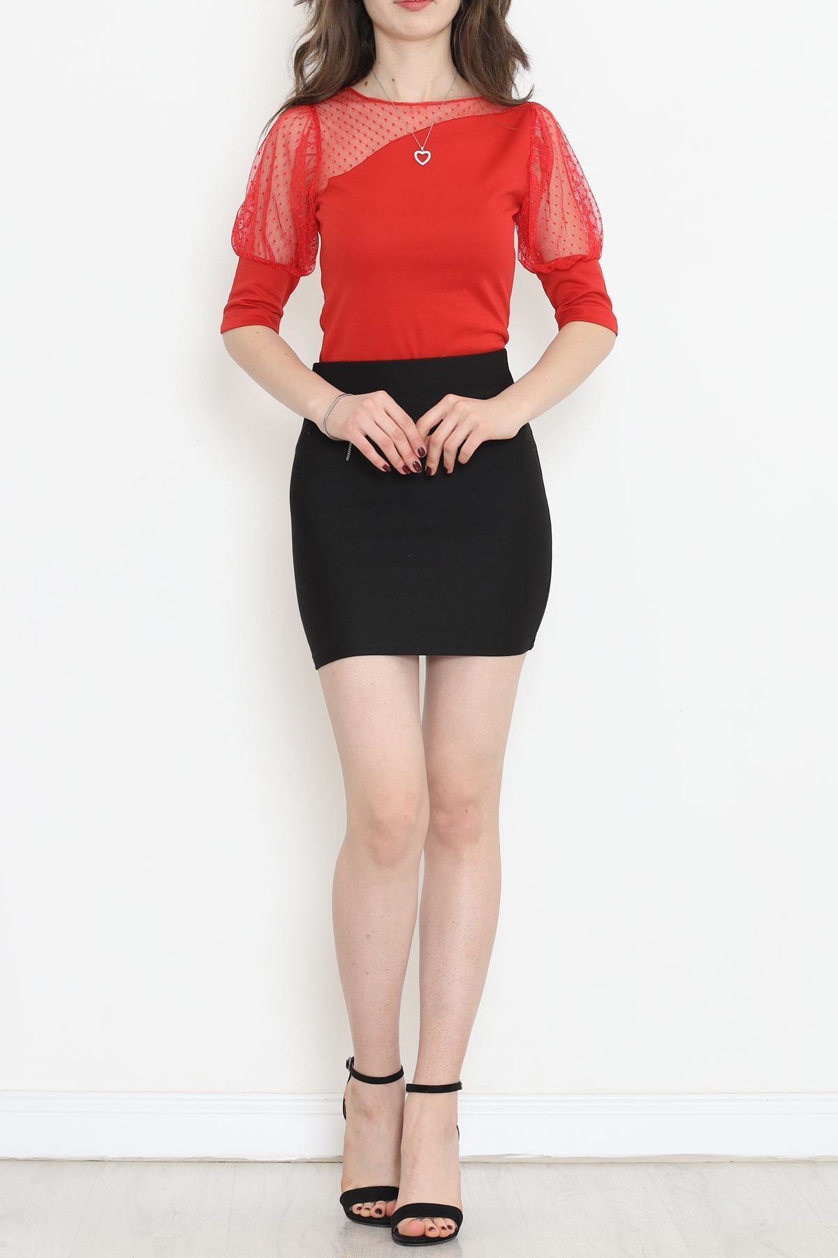 Omuz Tül Detay Bluz Kırmızı - 12218.631.