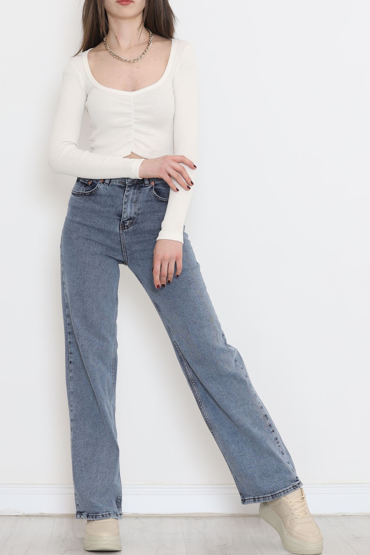 Büzgü Detaylı Bluz Ekru - 15940.1567.