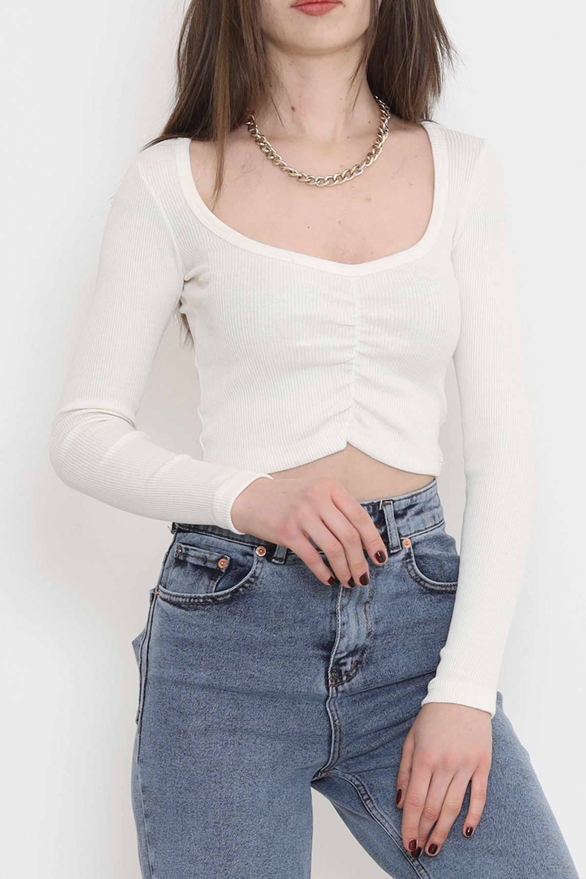 Büzgü Detaylı Bluz Ekru - 15940.1567.