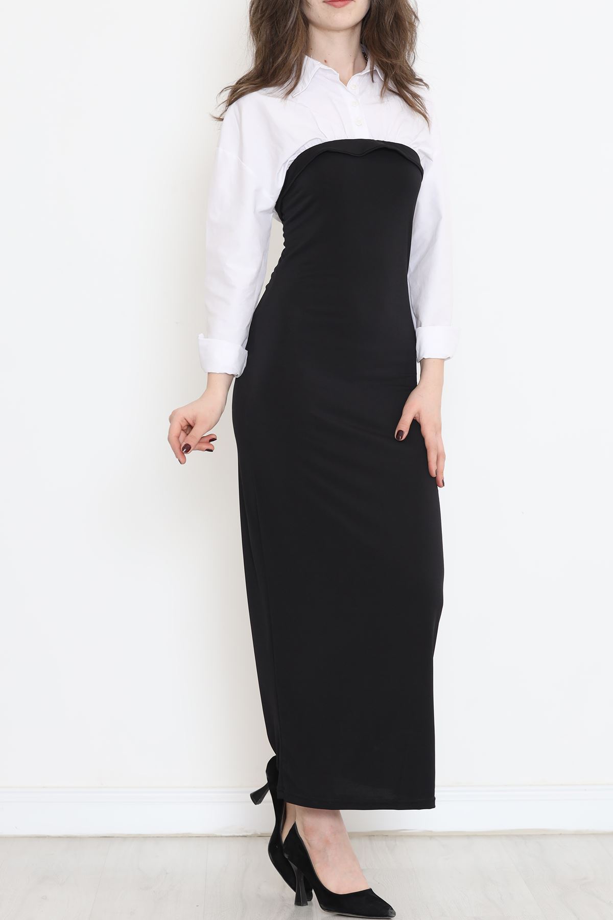 Gömlek Yaka Elbise Beyazsiyah - 16584.1794.