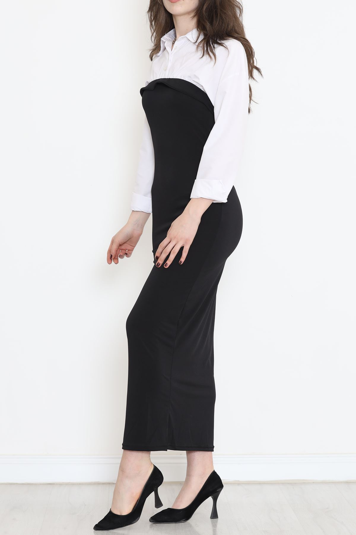 Gömlek Yaka Elbise Beyazsiyah - 16584.1794.