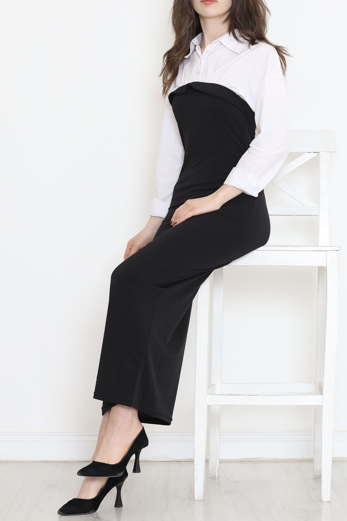 Gömlek Yaka Elbise Beyazsiyah - 16584.1794.