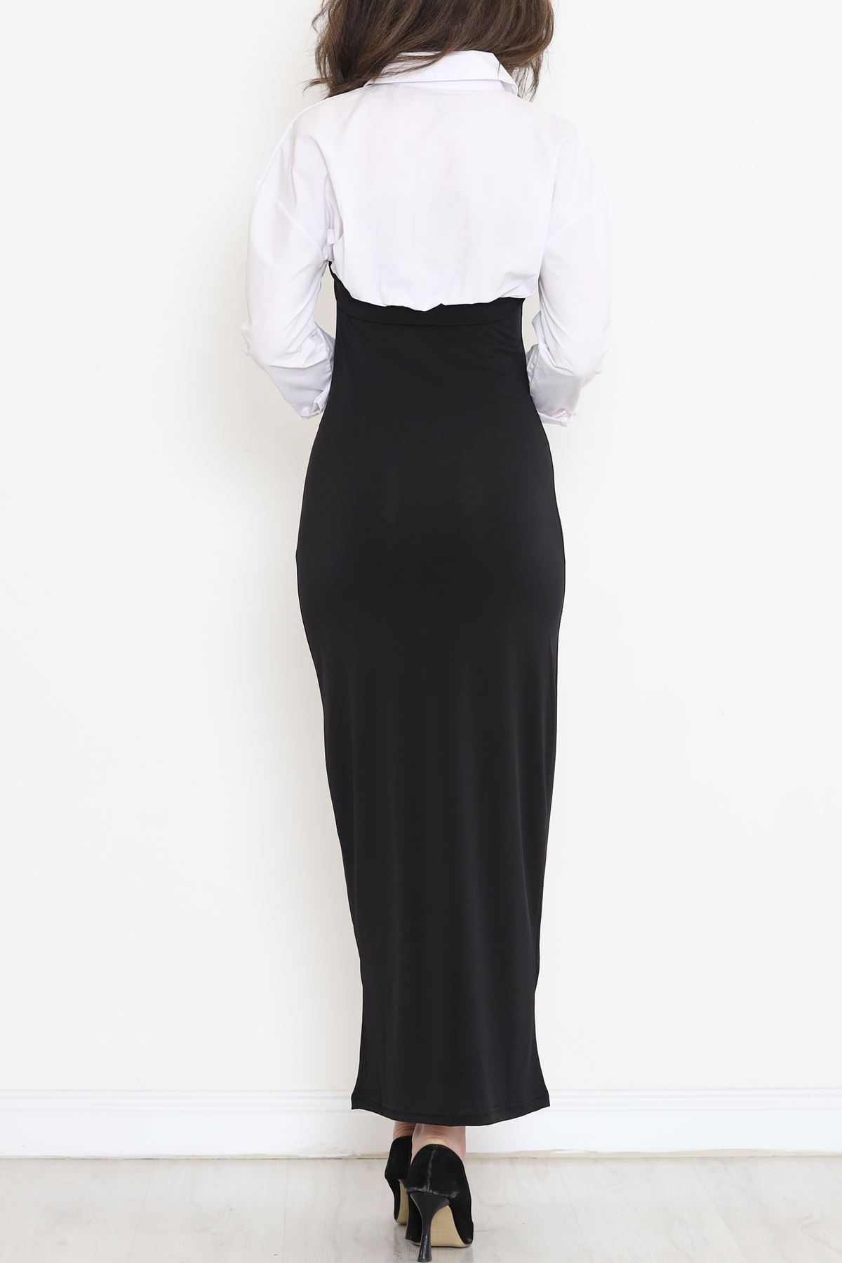 Gömlek Yaka Elbise Beyazsiyah - 16584.1794.