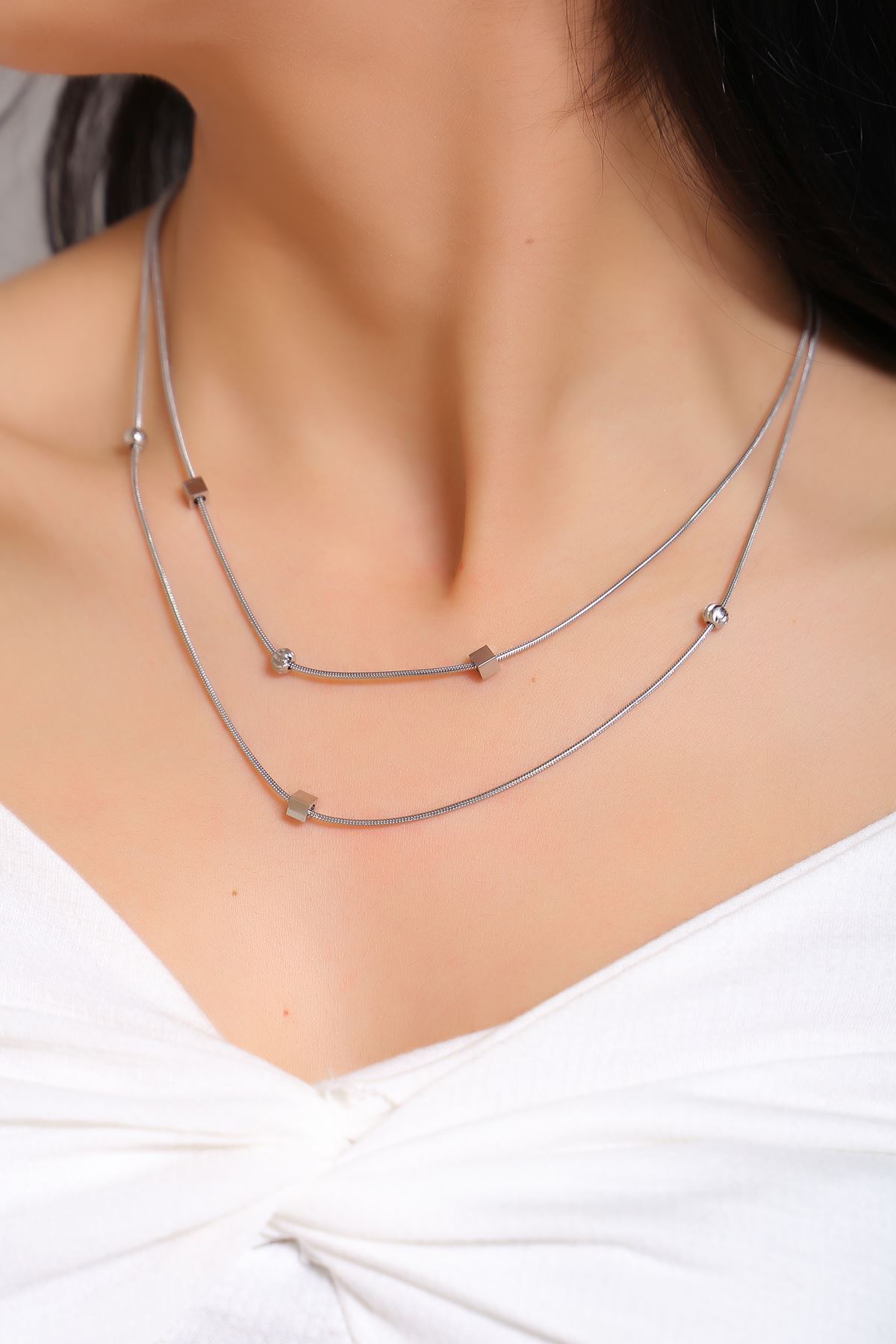 Çelik Kolye  Gümüş - 17218.1805.