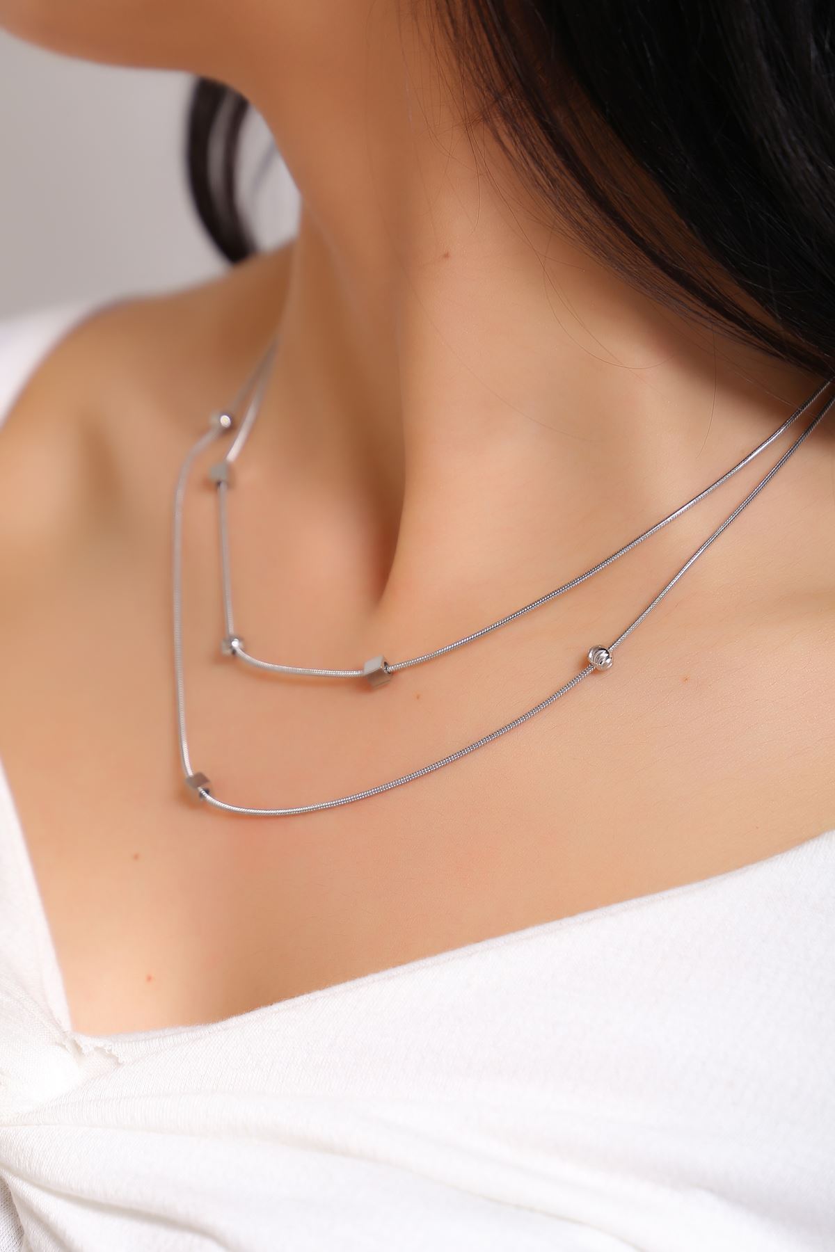 Çelik Kolye  Gümüş - 17218.1805.