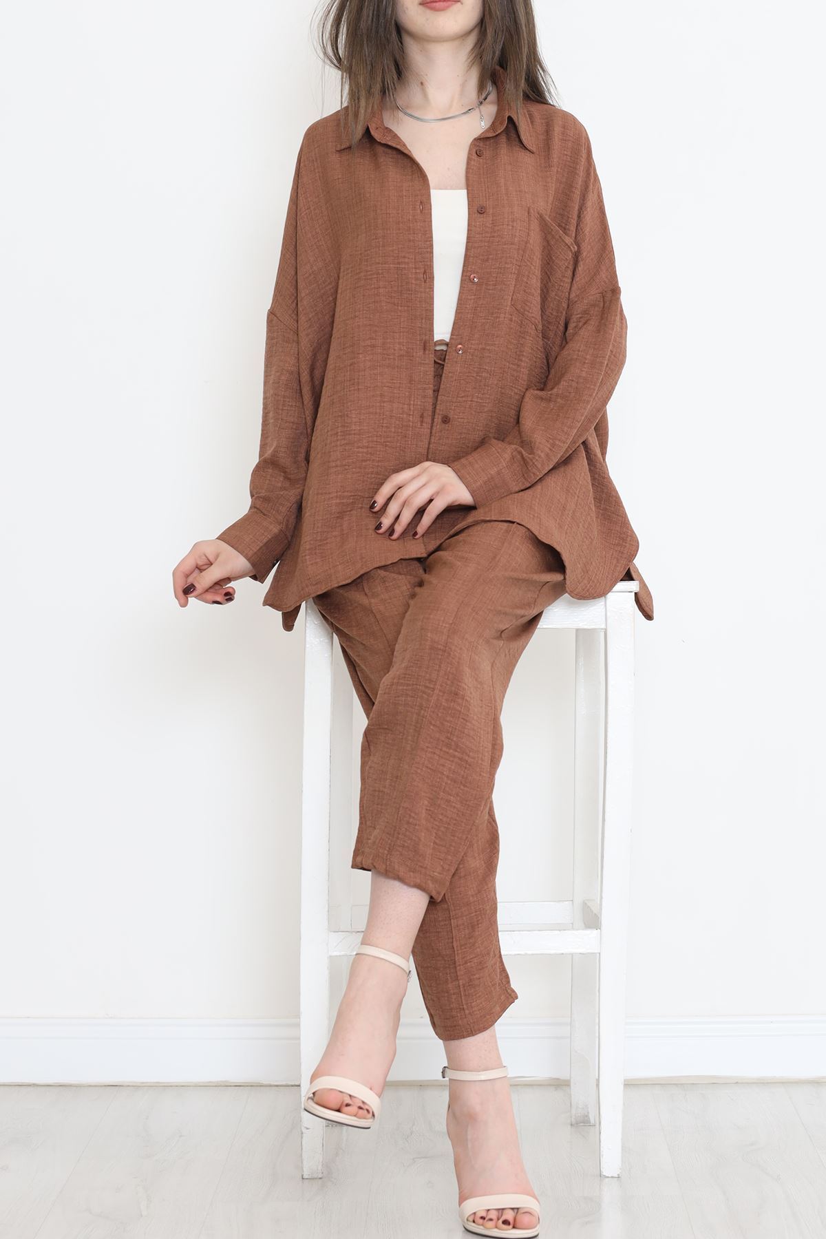 Keten Kimono Takım Acıkahve - 16451.1059.