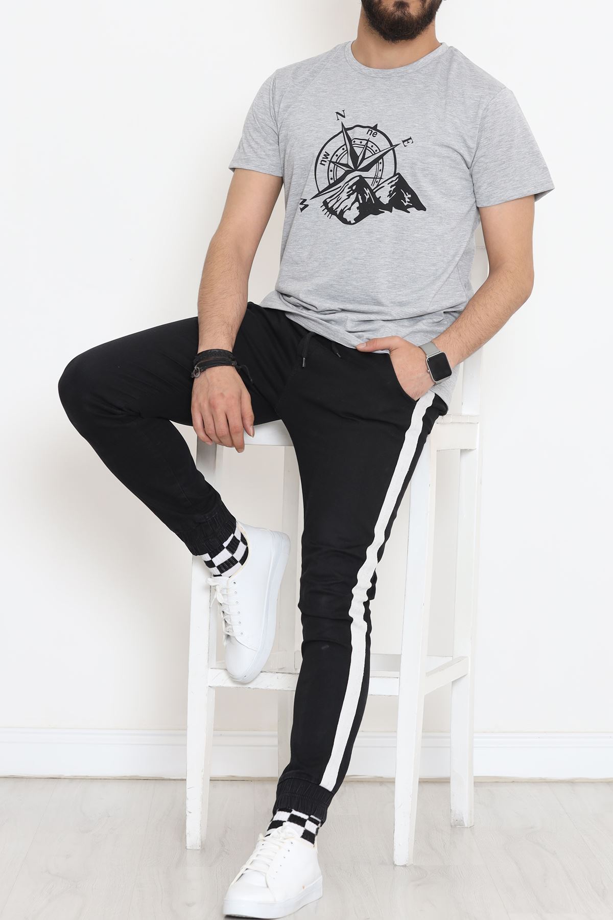 Unisex Baskılı Tişört Gri - 18172.599.