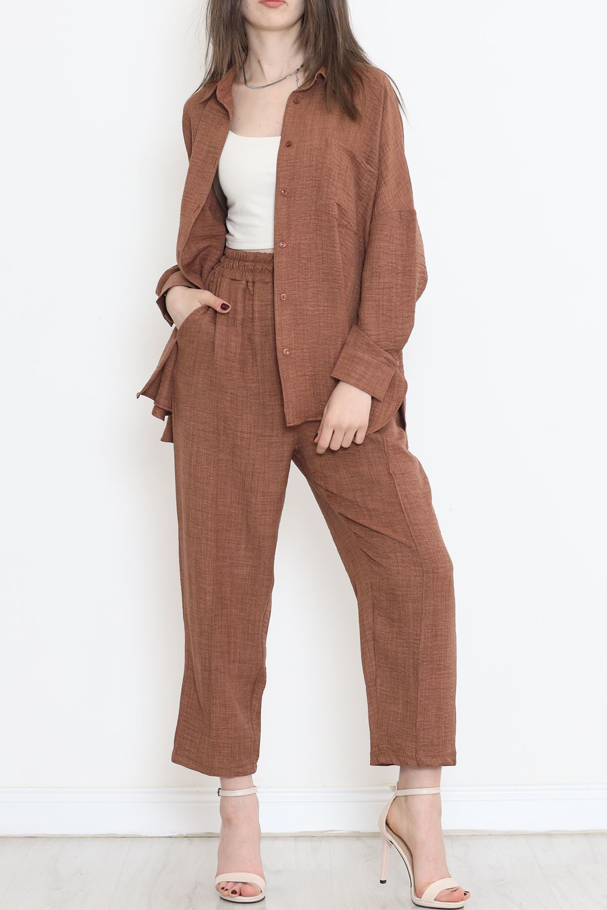 Keten Kimono Takım Acıkahve - 16451.1059.