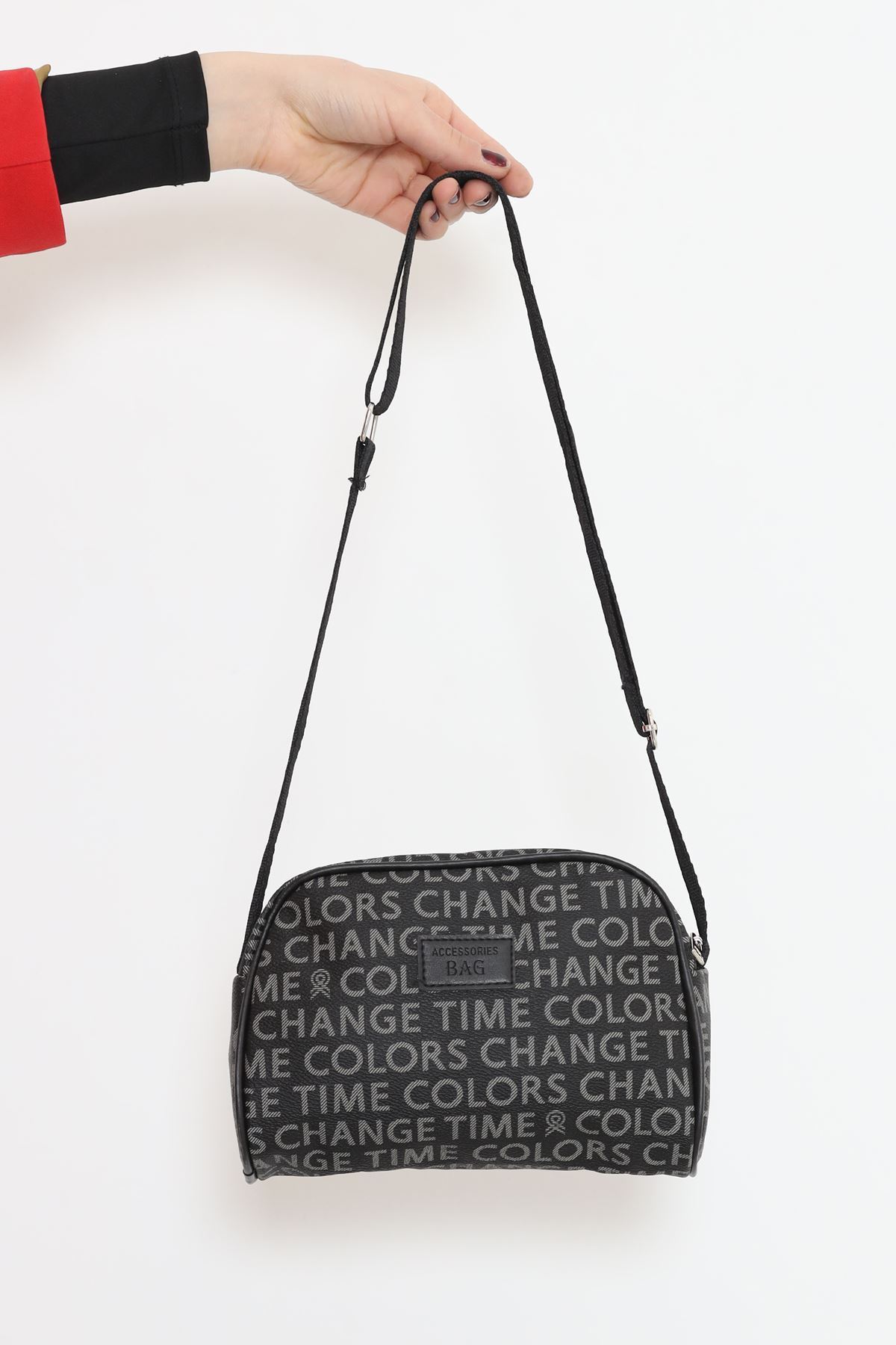 Baskılı Deri Çanta Siyahgri - 17343.1624.