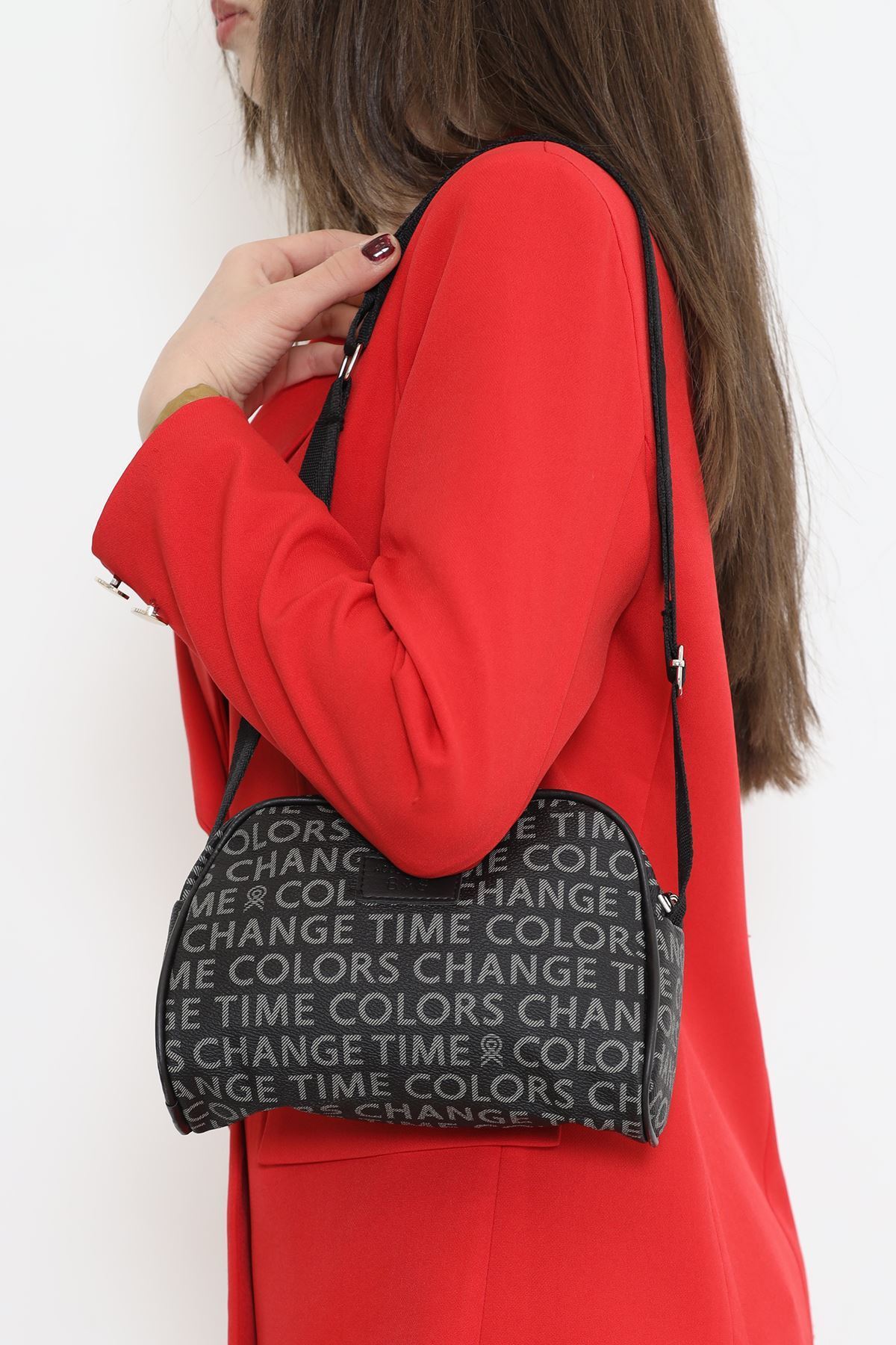 Baskılı Deri Çanta Siyahgri - 17343.1624.