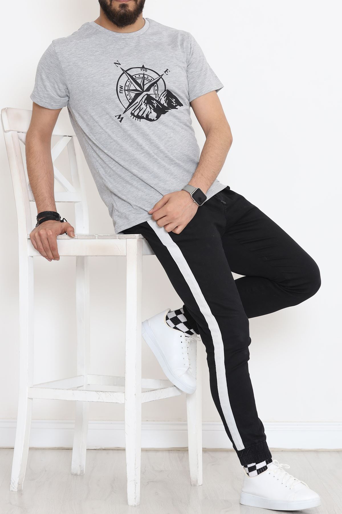 Unisex Baskılı Tişört Gri - 18172.599.