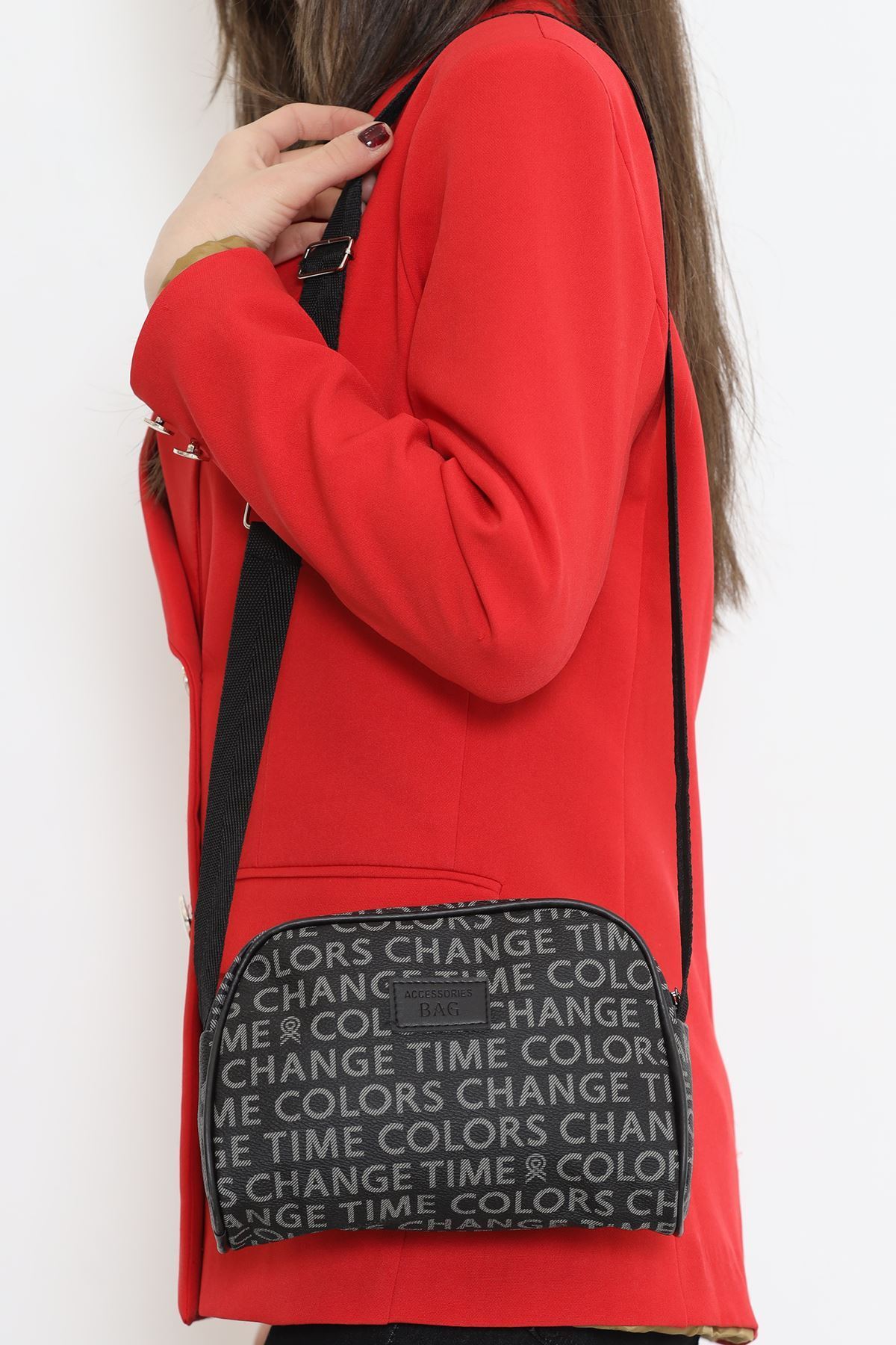 Baskılı Deri Çanta Siyahgri - 17343.1624.