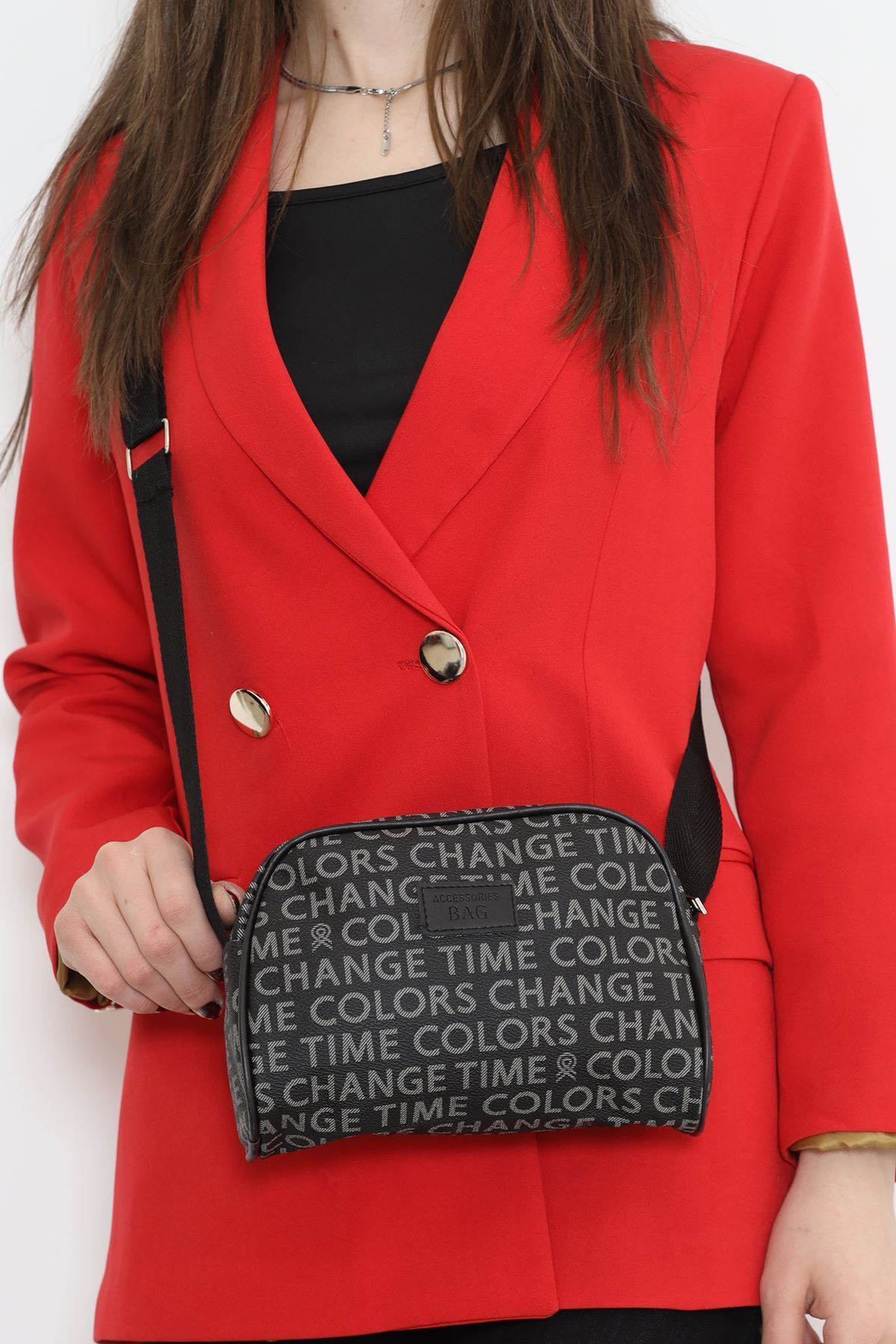 Baskılı Deri Çanta Siyahgri - 17343.1624.