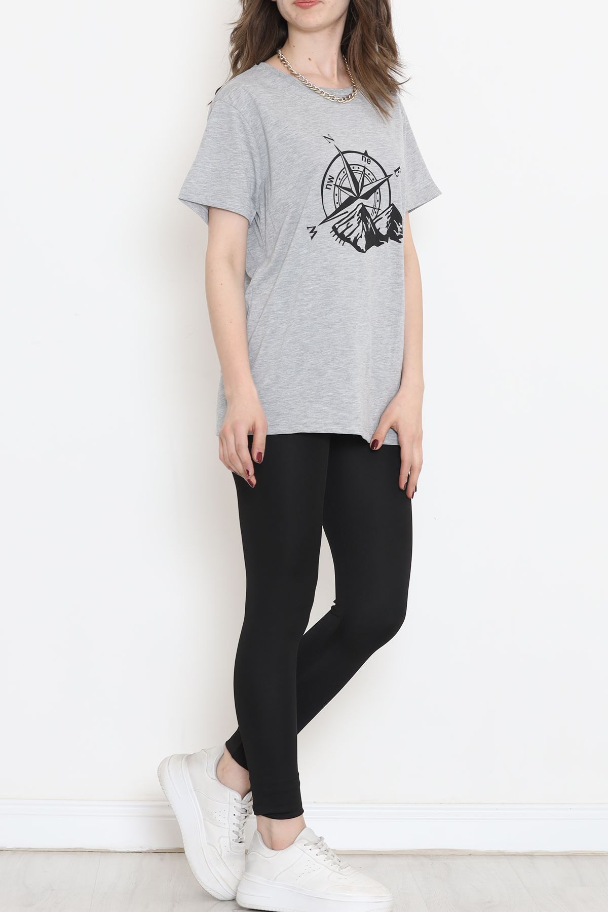 Unisex Baskılı Tişört Gri - 18172.599.