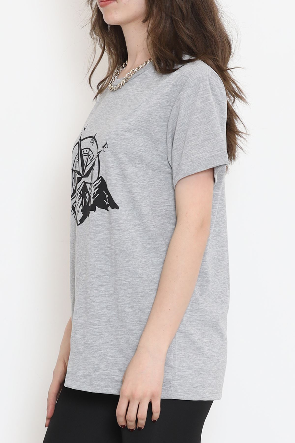Unisex Baskılı Tişört Gri - 18172.599.