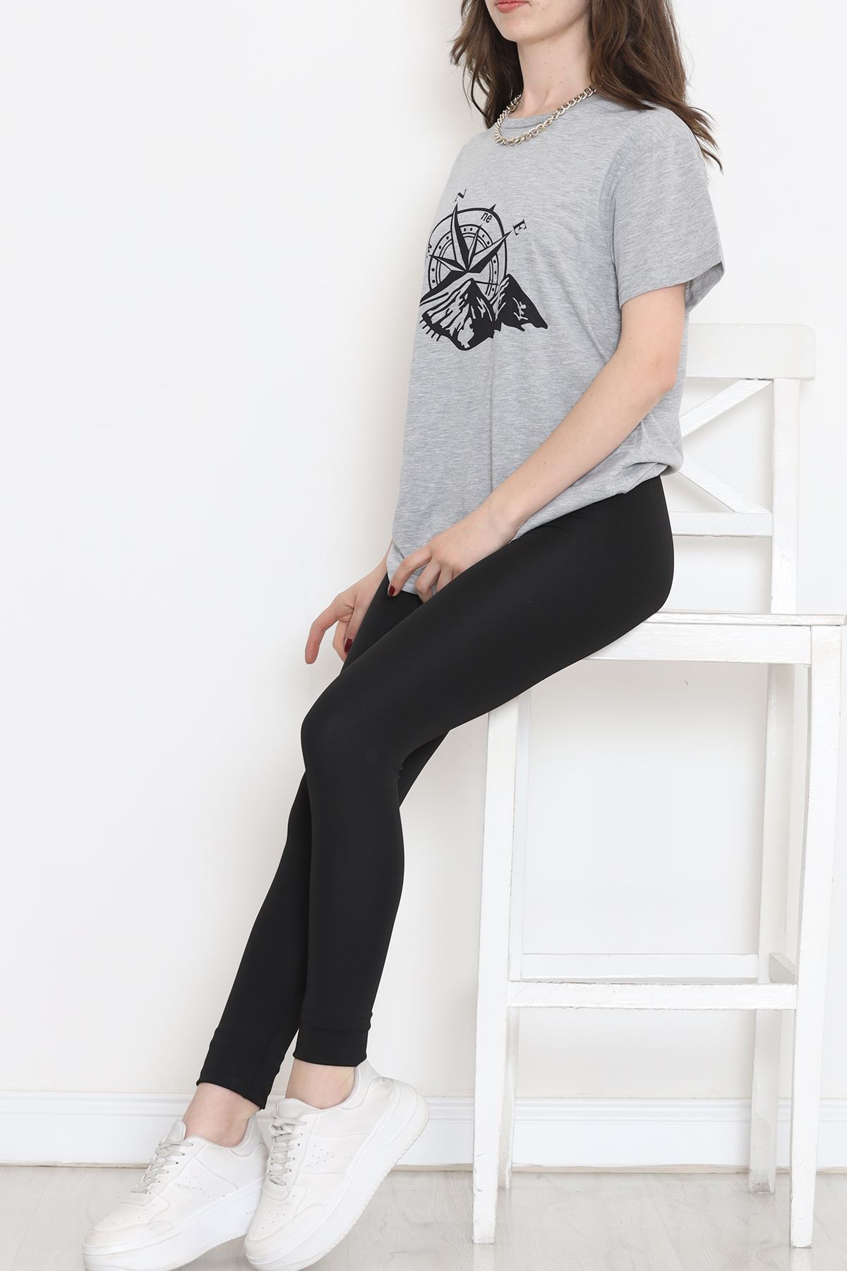 Unisex Baskılı Tişört Gri - 18172.599.