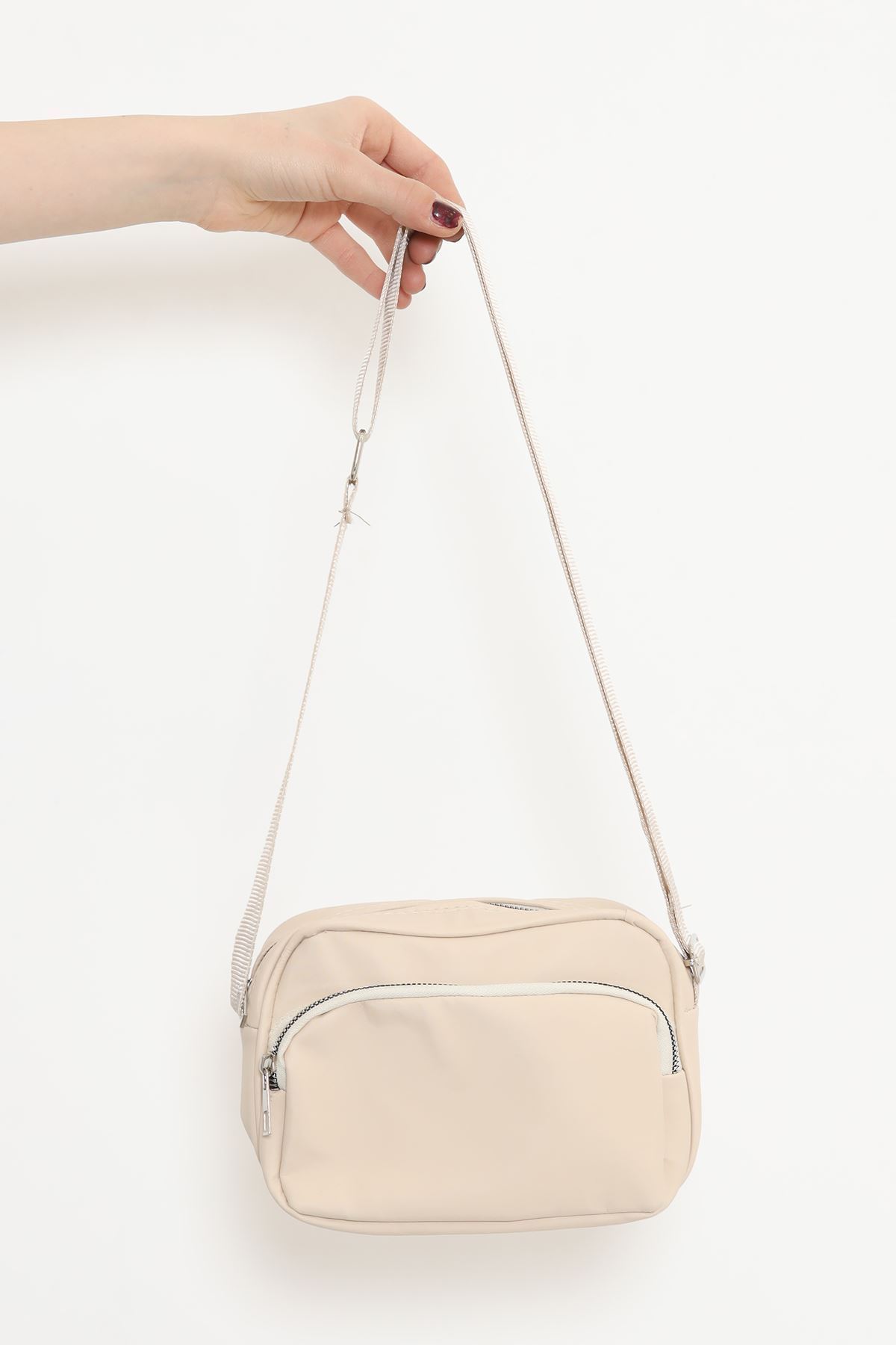 Çift Fermuarlı Çapraz Çanta Bej - 17342.1624.