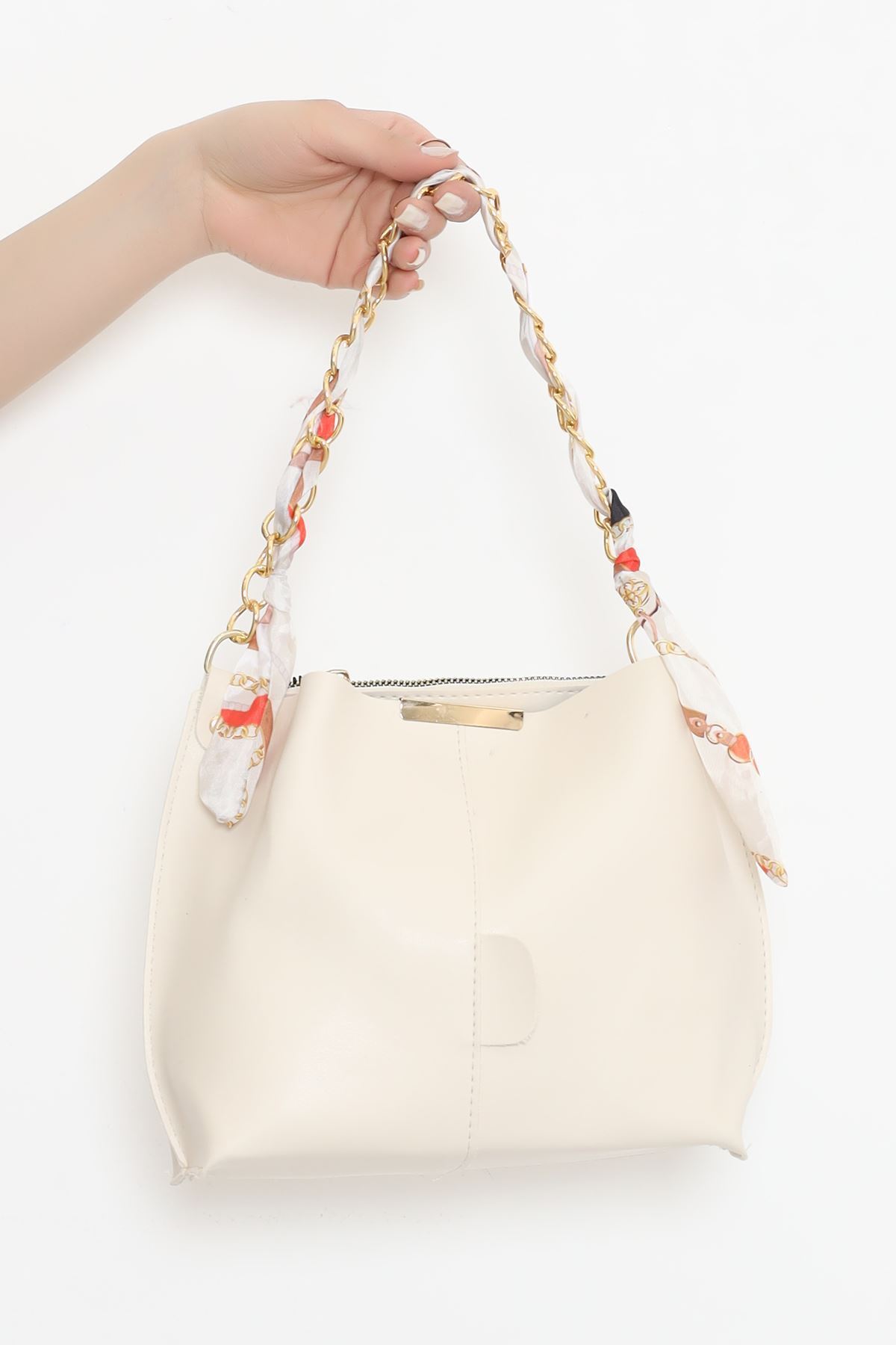 Fular Detay Deri Çanta Bej - 16692.1822.