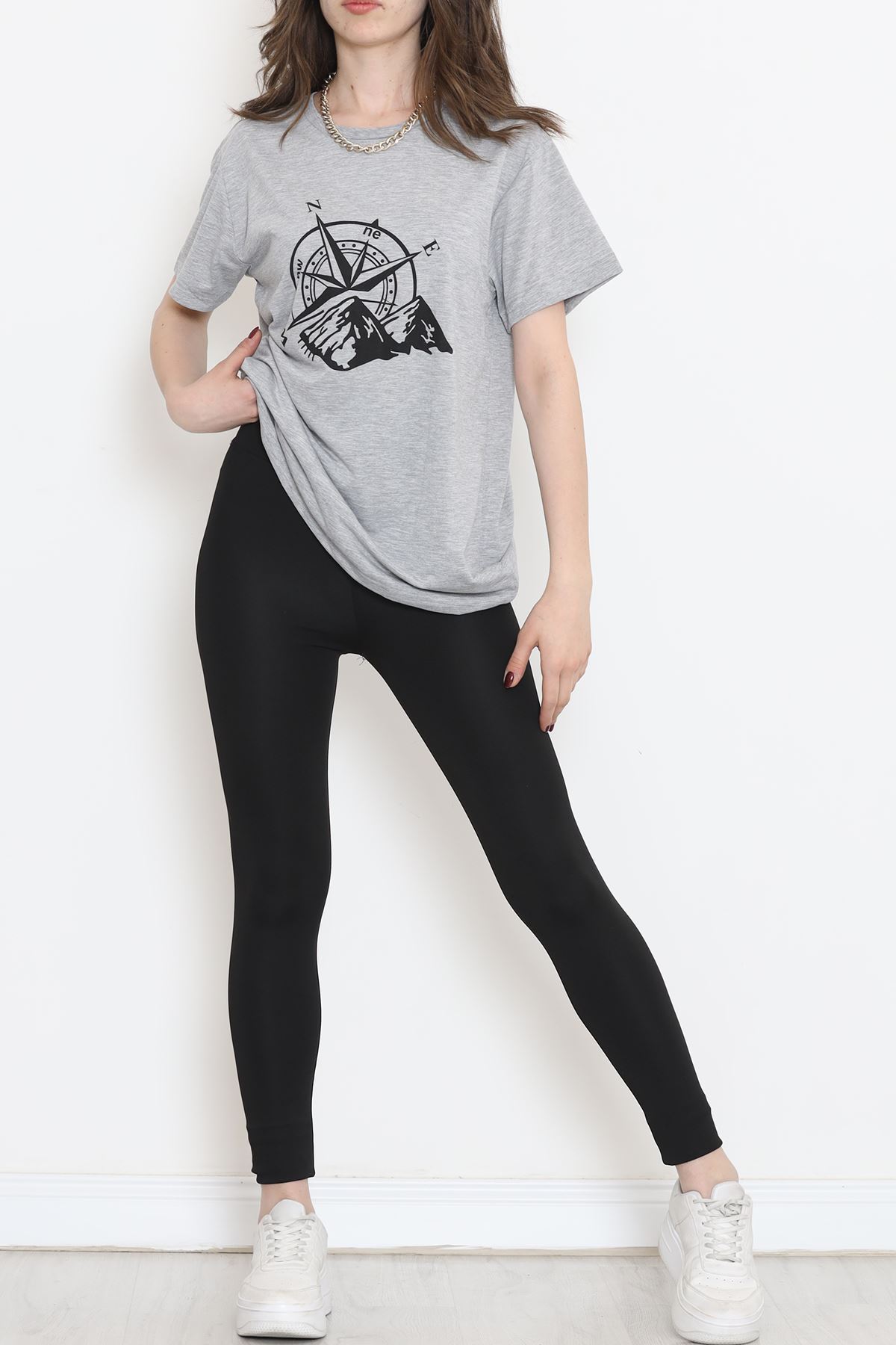 Unisex Baskılı Tişört Gri - 18172.599.