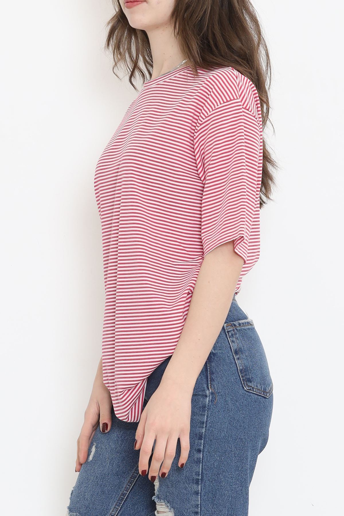 Çizgili Tişört Fuşyabeyaz - 18181.1792.