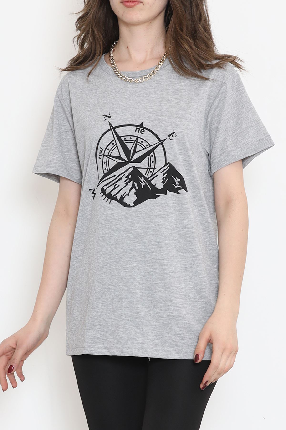 Unisex Baskılı Tişört Gri - 18172.599.