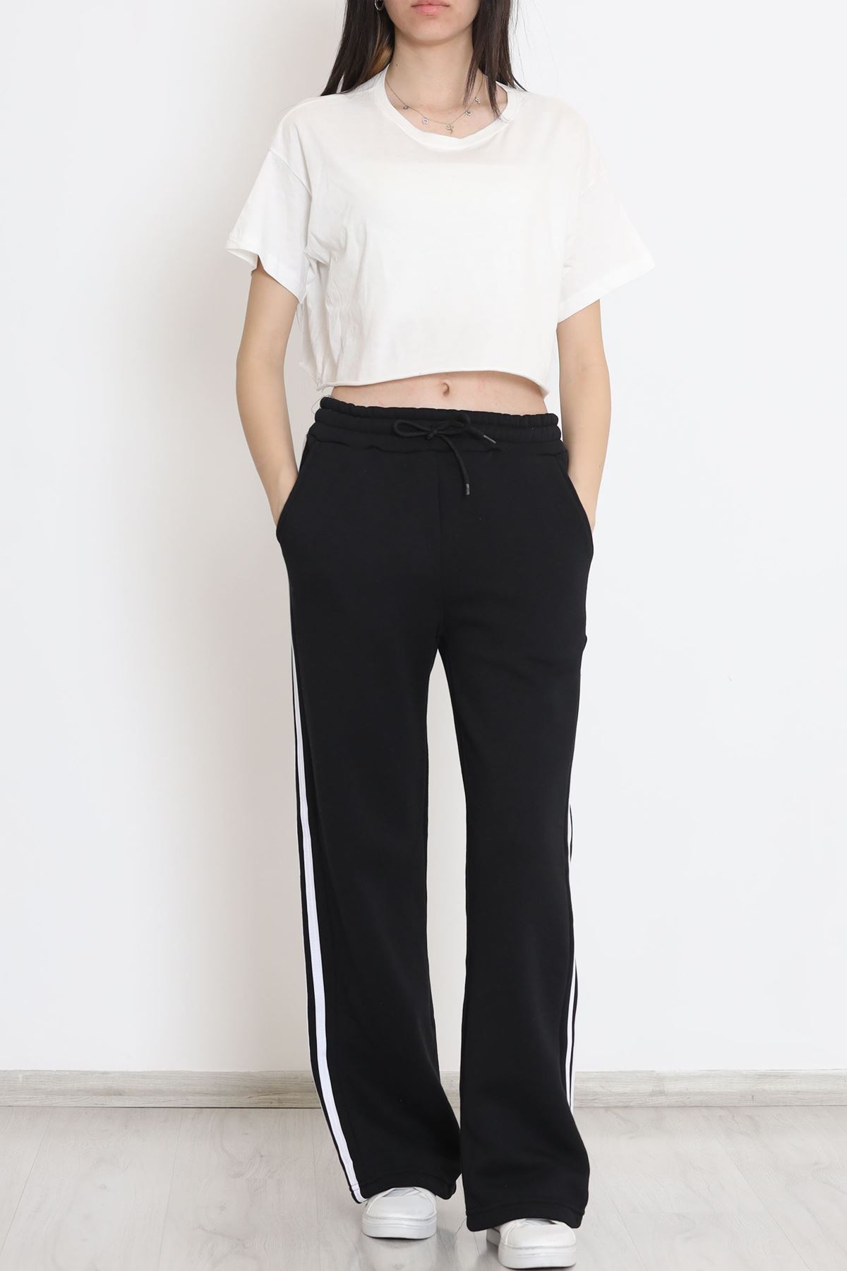 Şeritli Üç İplik Eşofman Altı Siyah - 15859.1567.